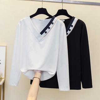 【🍒櫻桃大尺碼】XL-4XL 大尺碼女裝上衣V領顯瘦百搭長袖T恤衫G3345