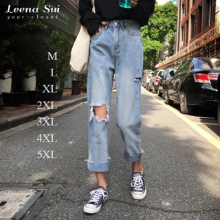 牛仔褲 九分褲 破洞寬鬆直筒闊腿褲 050998
