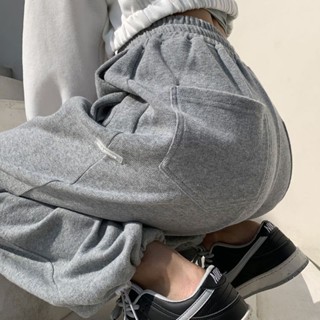 臺灣出貨 抽繩運動褲女ins潮春秋休閒褲顯瘦寬鬆直筒子小個子灰色束腳衛褲