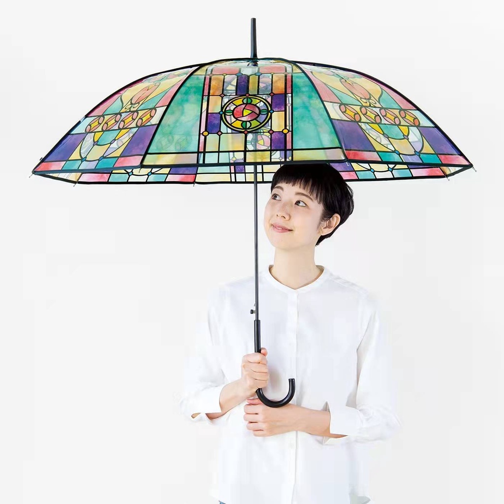 芬理希夢YOU+MORE彩繪玻璃透明雨傘長柄自動大浪漫晴雨傘
