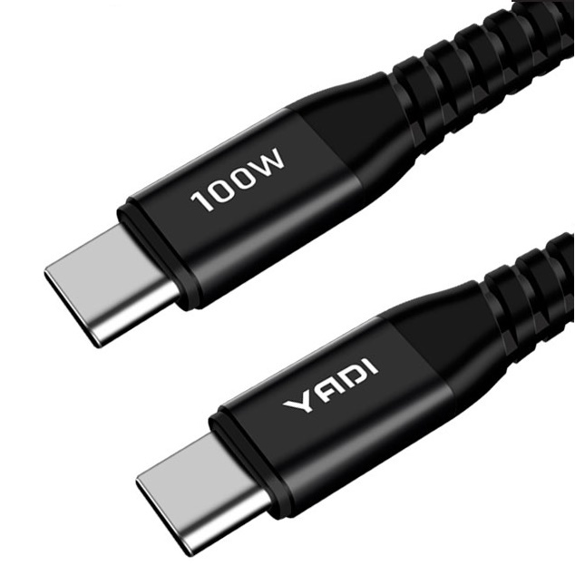 YADI type-C to type-C 100W 充電傳輸 數據線/快充線/雙向充電傳輸/尼龍編織線-黑色1M/2M