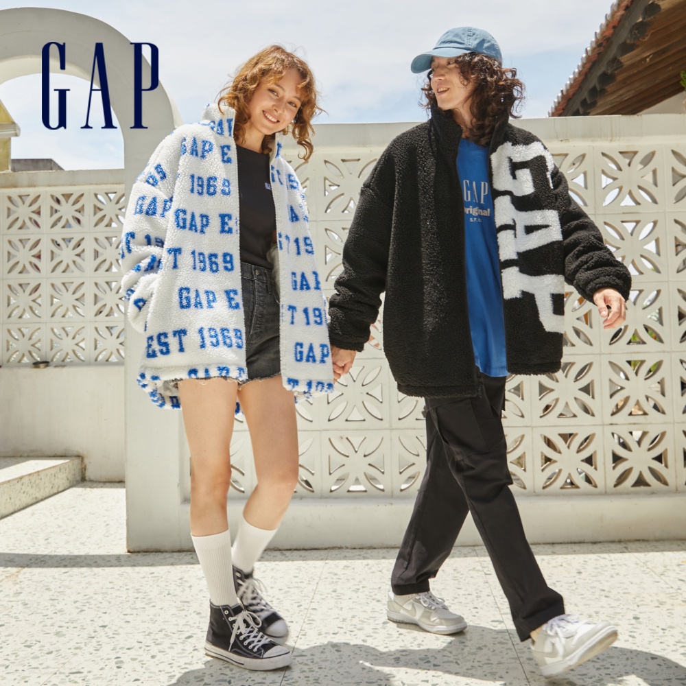 Gap 男女同款 Logo仿羊羔絨寬鬆立領外套-多色可選(462623)