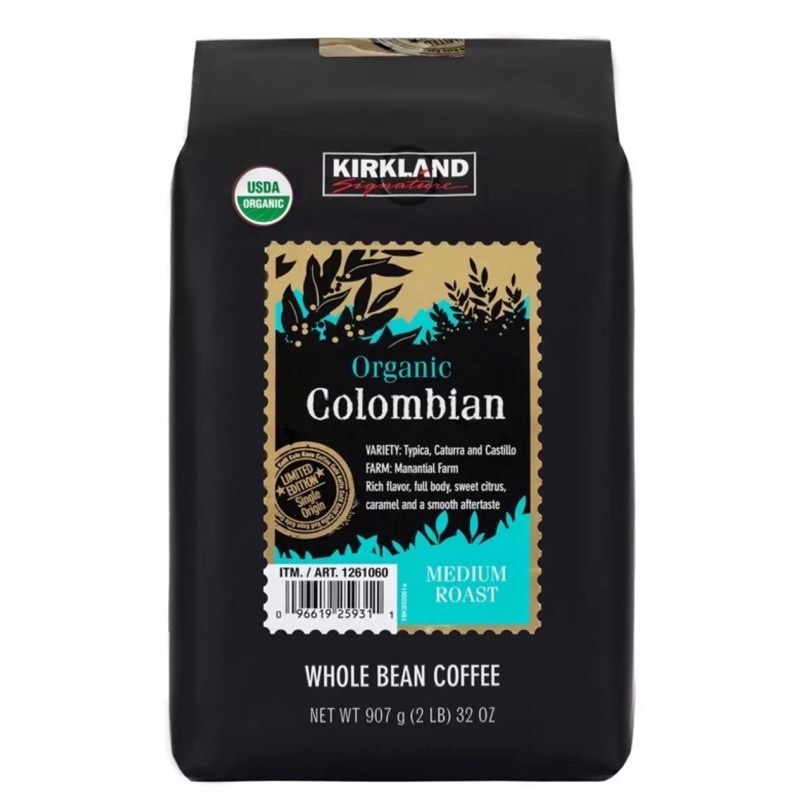 Kirkland Signature Organic Colombian Coffee Bean 907g 2Lb