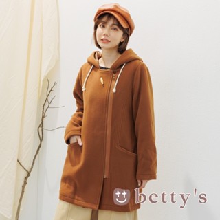betty’s貝蒂思(15)口袋刺繡連帽毛料大衣外套(咖啡色)