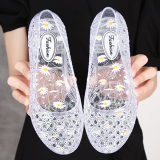 新款水晶涼鞋女夏季包頭外穿鏤空果凍透明坡跟網紅ins潮時尚單鞋