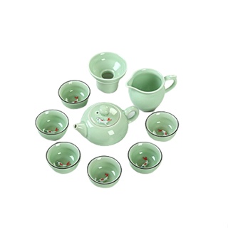 5Cgo青瓷功夫茶具套裝家用簡約梅子青陶瓷茶壺茶杯鯉魚金魚杯辦公室泡茶組茶盤茶桌必備-現貨促銷款多款可選