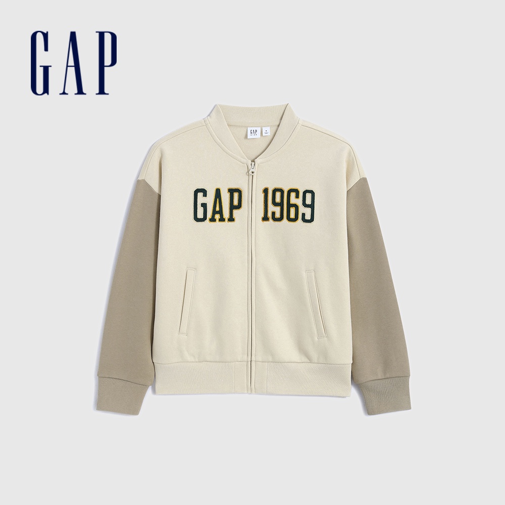 Gap 男童裝 Logo刷毛棒球領長袖外套 碳素軟磨系列-淺卡其(507730)