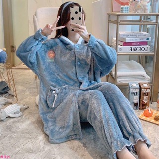 新品新品🔥大碼厚法蘭絨睡衣胖mm珊瑚絨睡袍連帽中長款家居服開衫冬女200斤大尺碼睡衣 法蘭絨睡衣 加大加肥 睡衣 保暖
