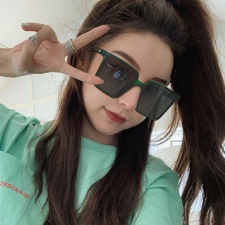 綠色框方形墨鏡ins網紅太陽鏡女夏季防曬眼鏡度假偏光鏡防紫外線