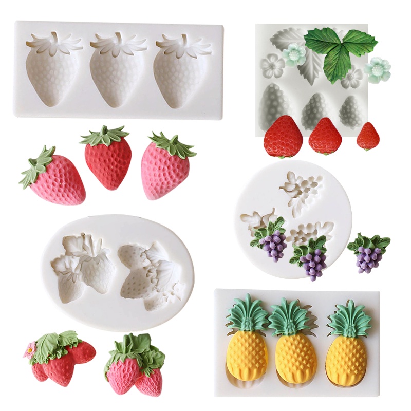草莓藍莓菠蘿水果矽膠模具軟糖巧克力模具紙杯蛋糕烘焙模具翻糖蛋糕裝飾工具