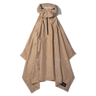 日本KIU 203245 夜光格紋-卡其 機車/自行車雨衣斗篷 附收納袋(男女適用)