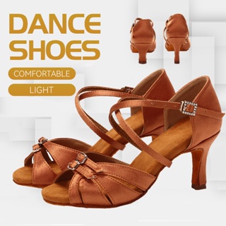 女士高跟鞋拉丁探戈爵士舞鞋軟底皮帶扣設計透氣舞廳舞鞋