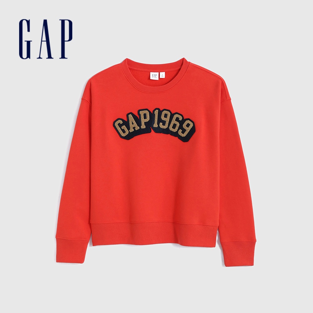 Gap 男童裝 Logo刷毛大學T 碳素軟磨系列-紅色(507738)