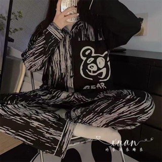 Xuan♥2022年新款春秋韓國ins網紅睡衣女高級感開衫長袖學生家居服套裝