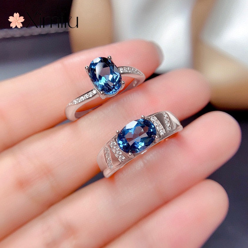 新品氣質藍寶石戒指男女士飾品情侶對戒奢華婚戒