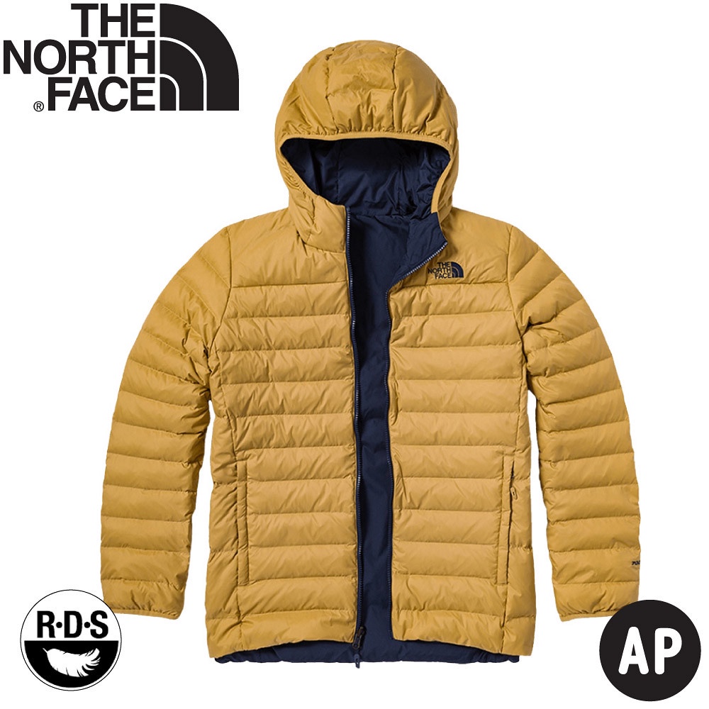 【The North Face 男 700FP 雙面羽絨保暖外套AP《深藍/芥黃》】4NG3/羽絨衣/連帽外套/保暖外套