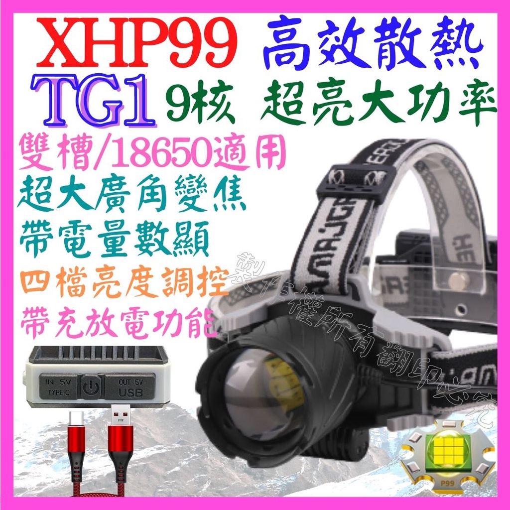 【成品購物】TG1 頭燈 XHP99 9核心 P99 18650 4檔 強光頭燈 USB充放電 廣角變焦 P70 工作燈