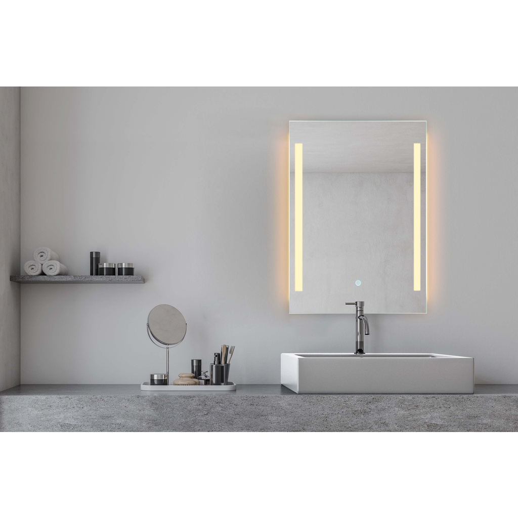 【台灣製造】LED方型燈鏡系列 左右噴砂 50*70cm 浴室美妝鏡 智能發光鏡