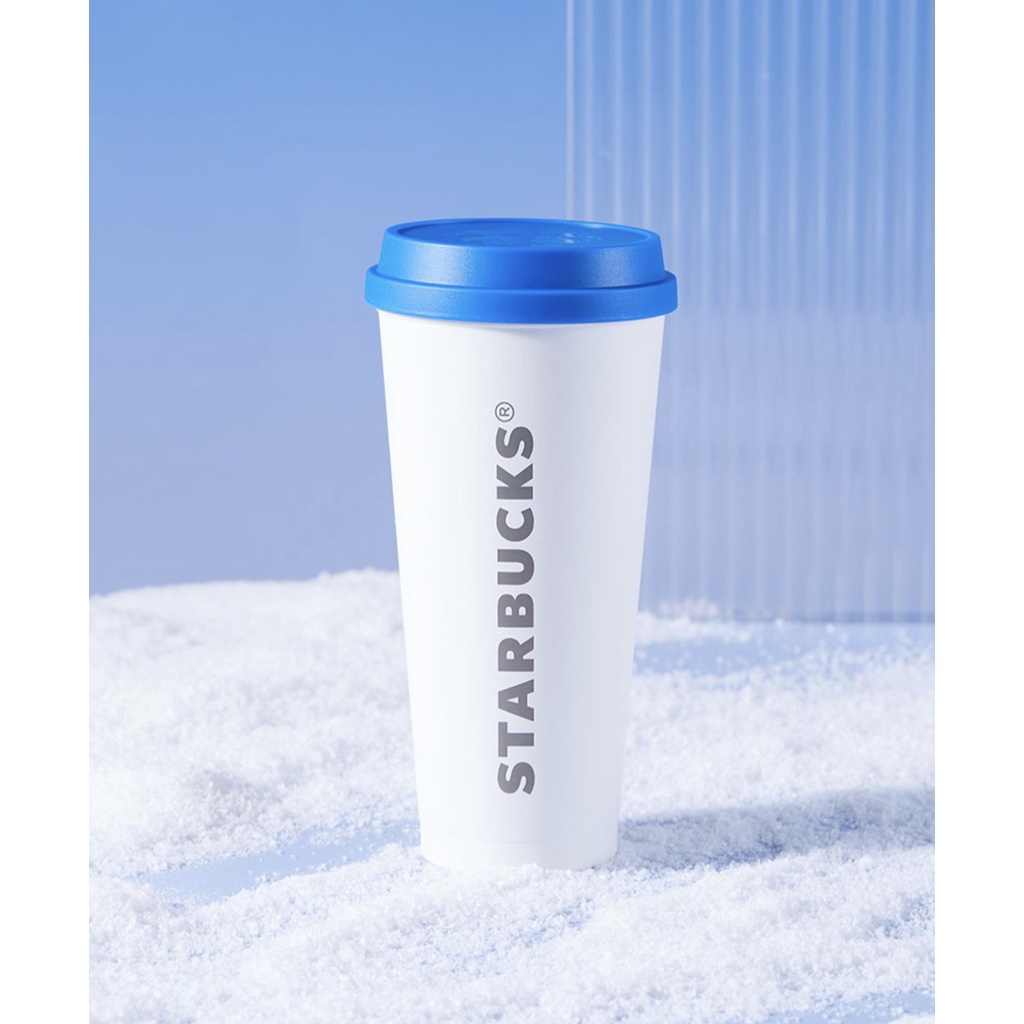 Starbucks官方正品！星巴克杯子2022滑雪藍白款不銹鋼隨行杯帶蓋大容量水杯果汁珍奶茶奶昔茶水咖啡杯500ml