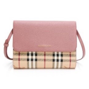 【BURBERRY 巴寶莉】 BURBERRY 全皮革翻蓋斜背包後拉鍊 (粉)