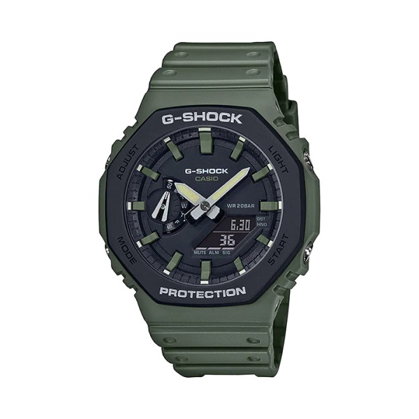 【CASIO G-SHOCK】農家橡樹八角框雙顯運動腕錶-軍綠款/GA-2110SU-3A/台灣總代理公司貨享一年保固