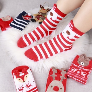 聖誕卡通麋鹿動物襪子 / 秋冬保暖襪子 / 女童聖誕節棉襪