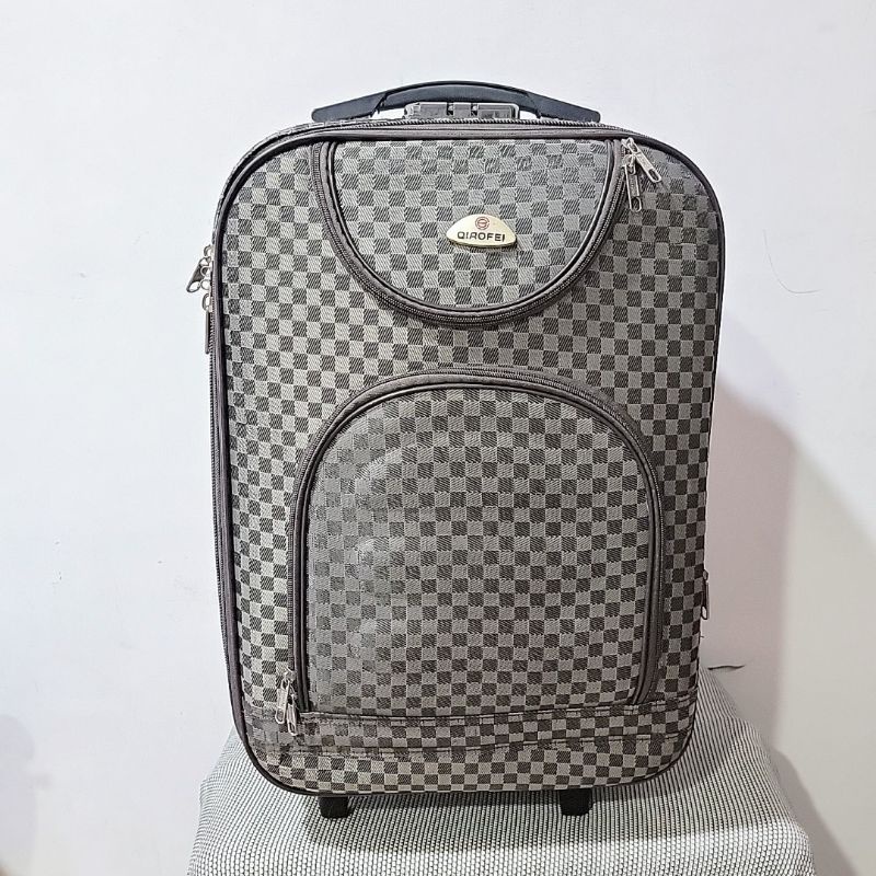 棋盤格17吋黑灰格色軟殼素色行李箱拉杆旅行箱工具箱