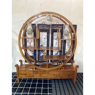 【香川家居】高雄展示廳《大型柚木四抽 多寶格擺飾架》古典 博古架 置物架櫃 玄關 屏風 擋煞 穿堂 財位156*178