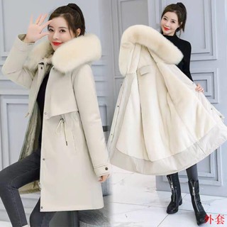 【最大6XL】加大尺碼派克羽絨棉服女新款冬季寬鬆韓版加厚刷毛棉衣中長款棉襖外套%棉