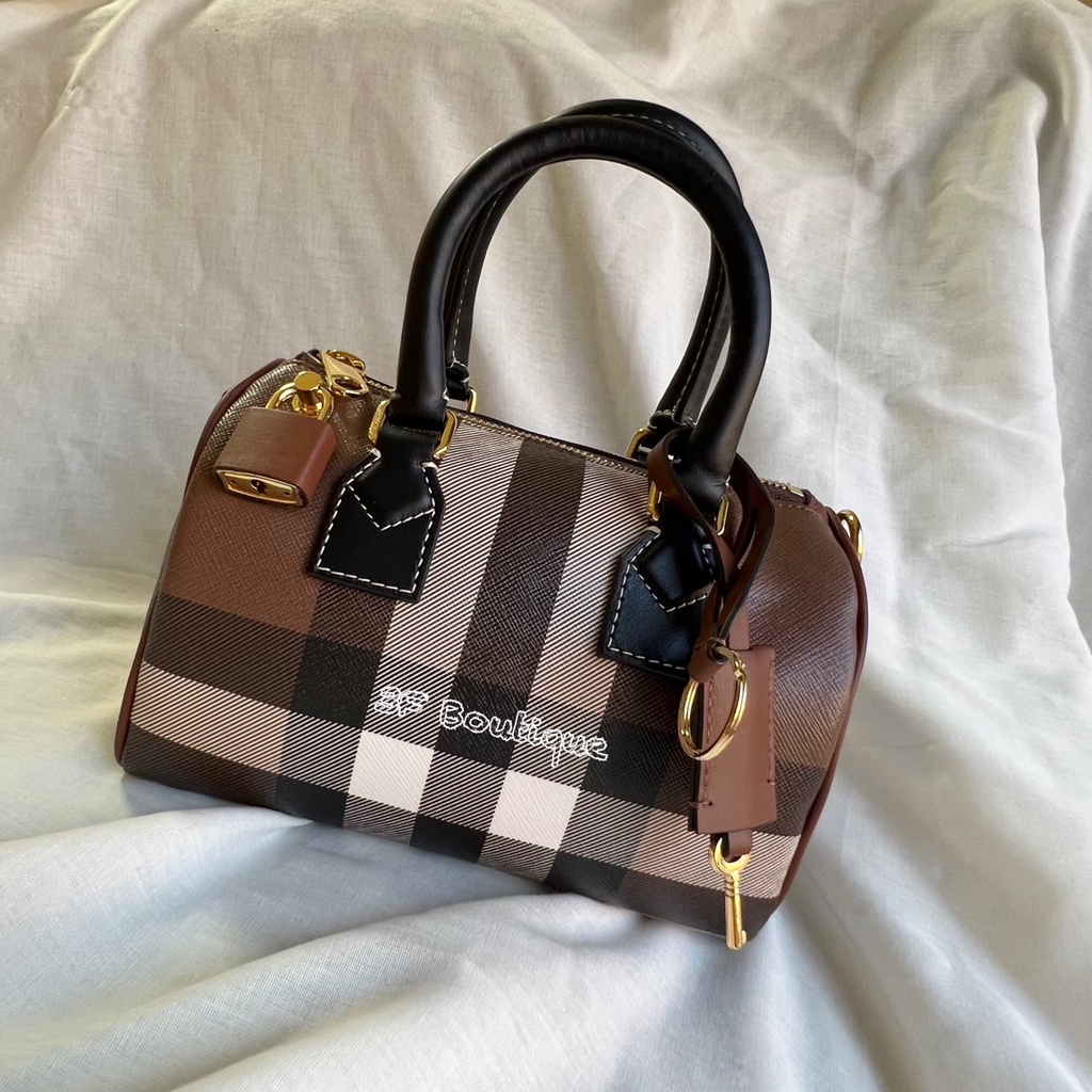 現貨 - 全新正品 BURBERRY Check Mini Bowling 迷你 格紋 手提 斜背 保齡球包 波士頓