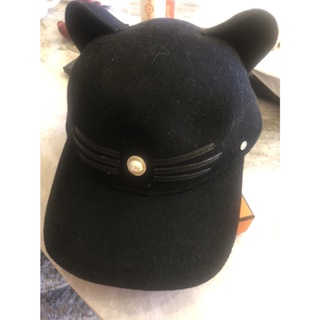 KARL LAGERFELD K/CAT 貓耳造型珍珠飾羊毛棒球帽