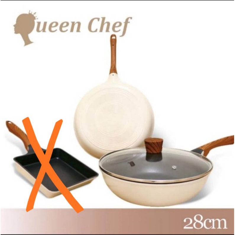 (二手全新3件組)【Queen Chef】韓國鈦合金鑄造不沾鍋