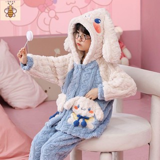 小蜜蜂童裝 女童長袖睡衣居家服女童睡衣秋冬珊瑚絨加厚款女孩寶寶卡通可愛兒童法蘭絨家居服套裝