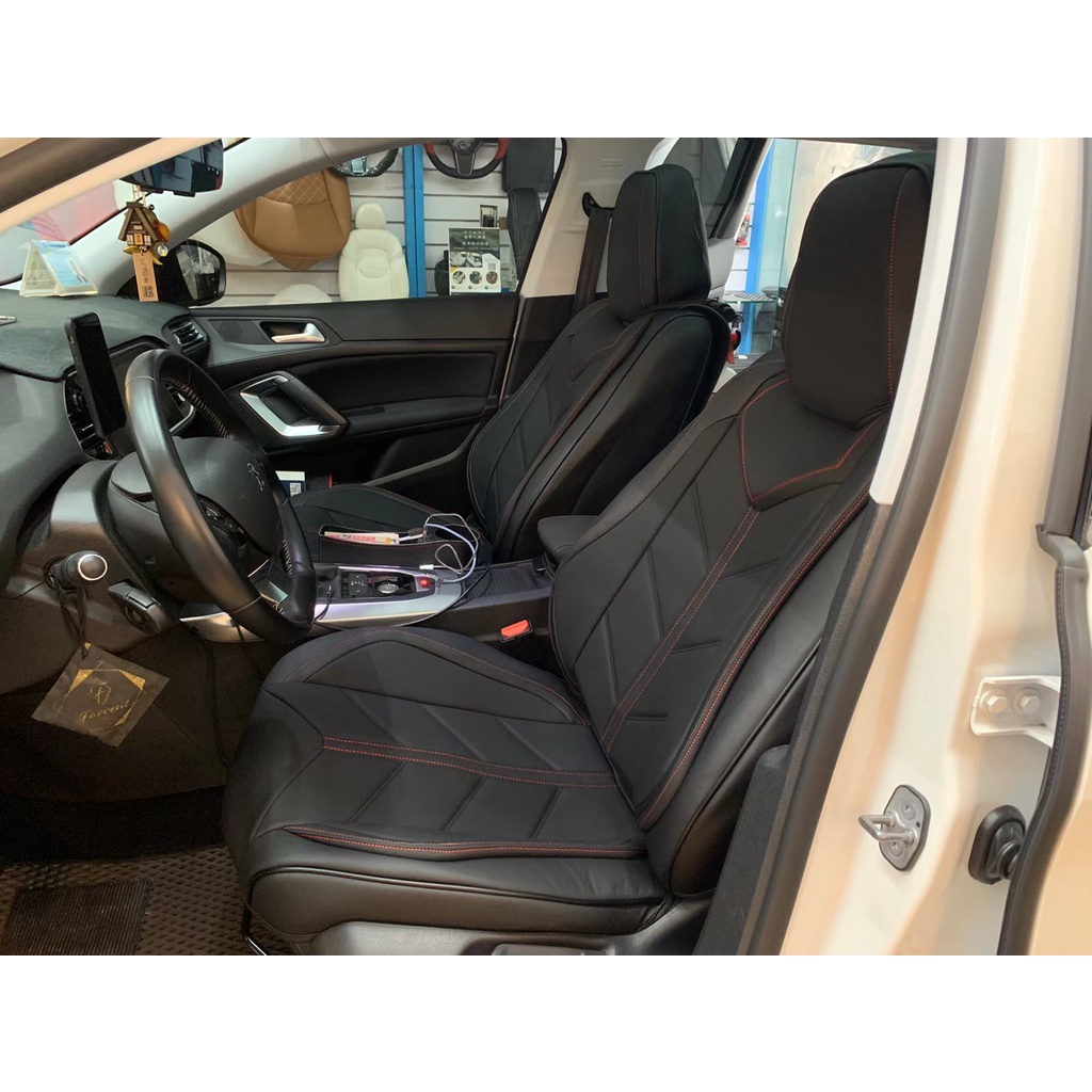 PEUGEOT 308 安裝黑色紅線跑車款椅套 保護原廠布椅及美觀  多數車款皆可安裝 歡迎諮詢