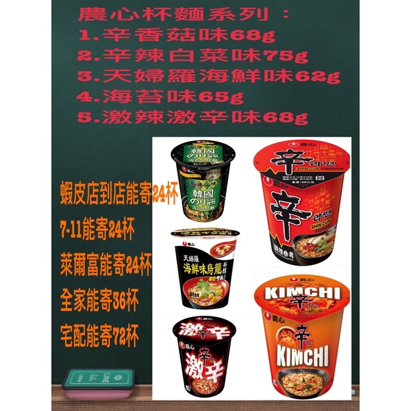 《省錢叔叔》農心辛拉麵杯麵 1.辛香菇味68g 2.辣白菜味75g 3.海苔味65g 4.天婦羅海鮮味 任選1杯35元