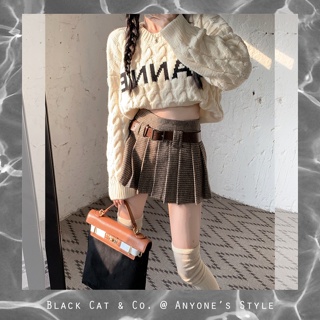 Black Cat & Co. 韓版 學院風 字母 麻花 坑條 針織 圓領 寬鬆 長袖 上衣 毛衣 顯瘦 甜辣風