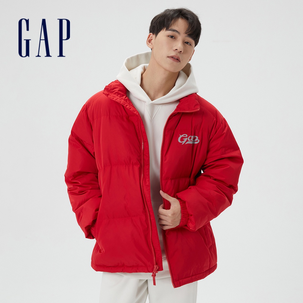 Gap 男女同款 Logo時尚立領羽絨外套 大絨朵羽絨系列-紅色(884508)