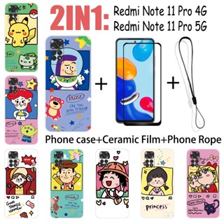 2 IN 1 Redmi Note 11 Pro 4G 11 Pro 5G 手機殼帶鋼化玻璃陶瓷膜螢幕保護膜可愛人物系列
