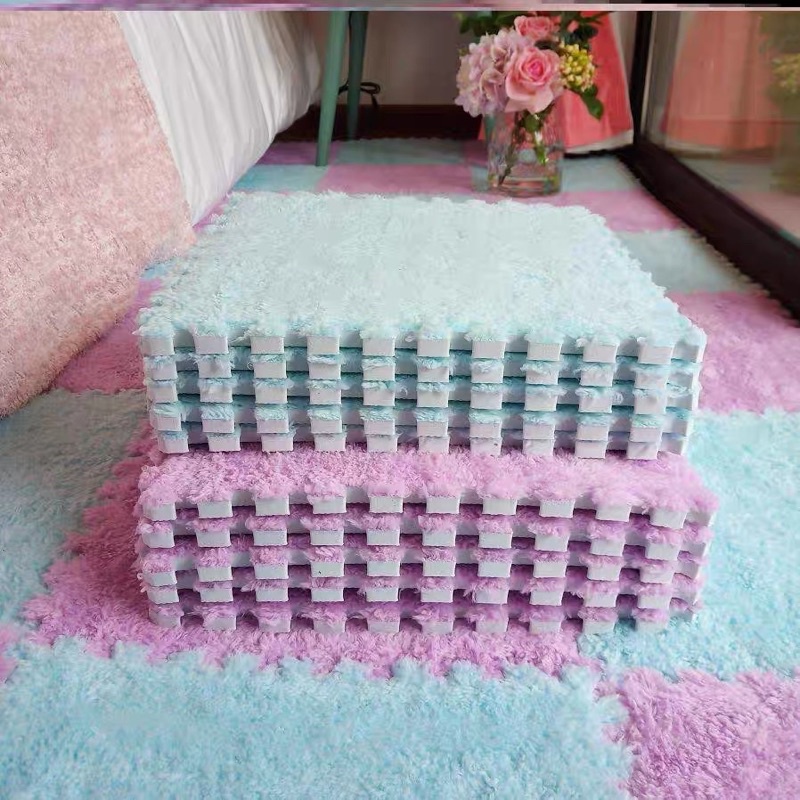 ［出清］全新彩色毛絨巧拼 地墊 臥室地毯 客廳拼貼地毯 灰色 藍色 粉色