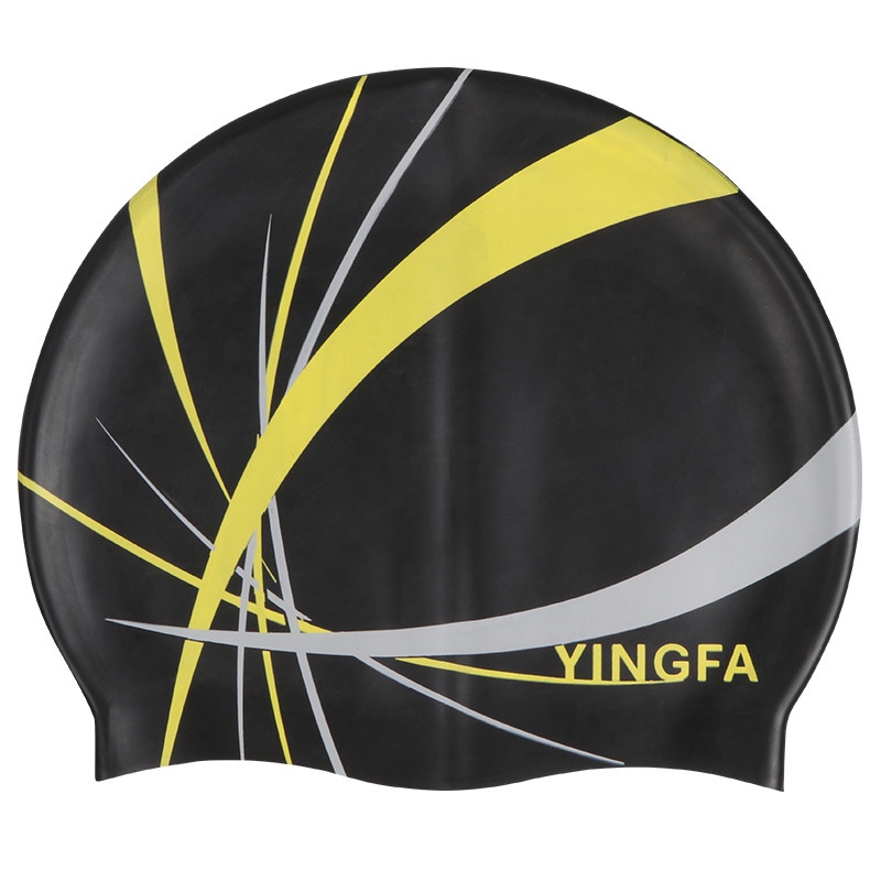 Yingfa印花泳帽100%天然矽膠泳帽防水高彈潛水帽長發七彩泳帽