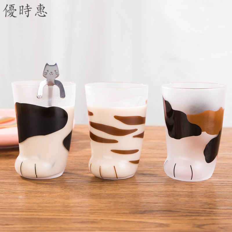 ❤優時惠❤貓爪杯 磨砂玻璃杯 貓掌牛奶咖啡杯子 貓腳杯 玻璃馬克杯 耐高溫隔熱水杯 牛奶杯 果汁杯