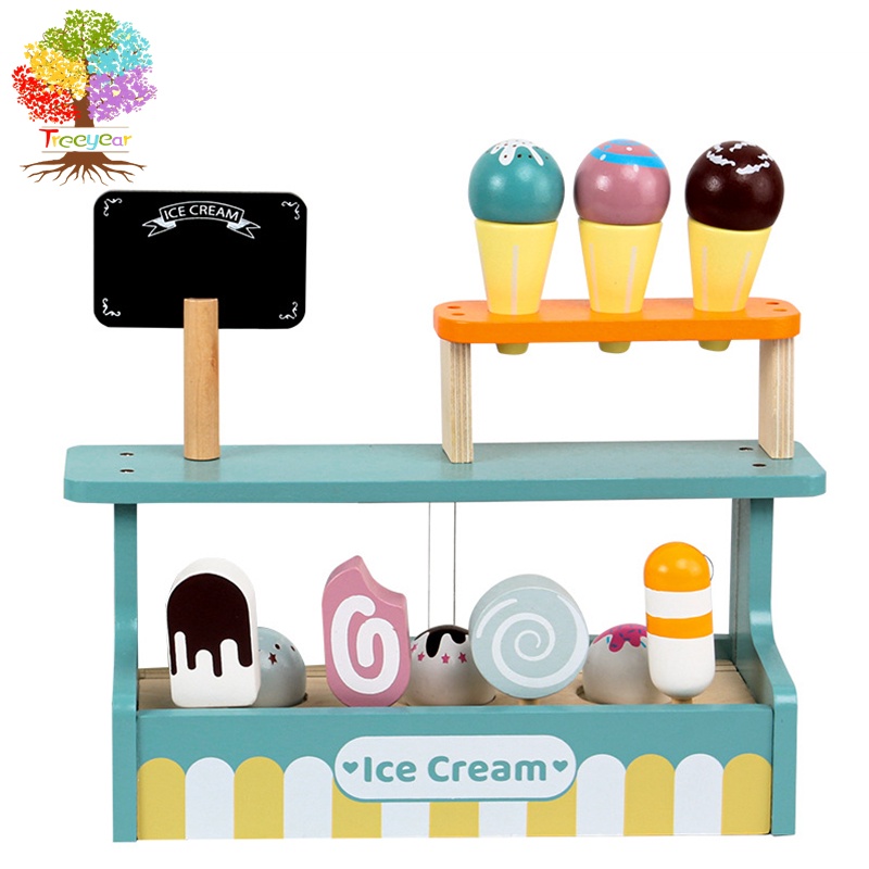 【樹年】蒙氏兒童仿真甜品店雪糕冰淇淋茶具售賣商店男童女孩過家家木製玩具