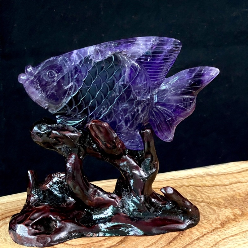 紫水晶魚擺件15公分 天然紫水晶精雕魚擺件 磁場強 大型紫水晶雕件稀有收藏  1014