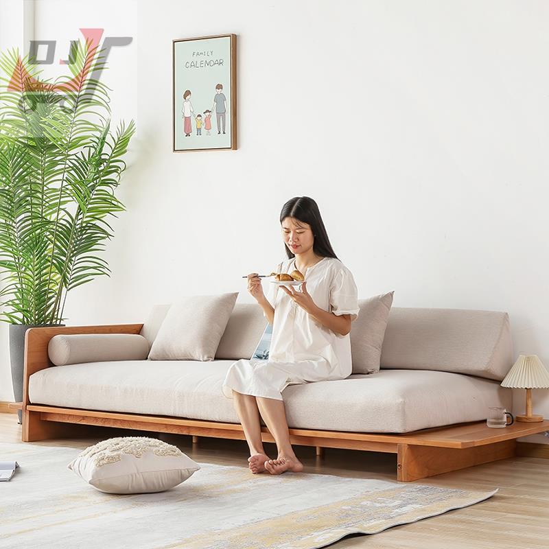 優質特惠ஐ☏♦日式實木小戶型無扶手沙發可拆洗簡約現代客廳雙三人布藝原木沙發
