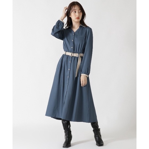 【全新 / 日貨RIKA】REDYAZEL氣質撞色滾邊開衫洋裝(附腰帶) - 藍綠M