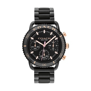 【Coach】CRUISER陶瓷錶圈三眼計時鋼帶腕錶-奢華黑/CO14504049/台灣總代理公司貨享兩年保固