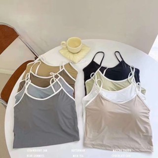 2款多色現+追♥️【JinG】冰絲/棉質*細肩撞色罩杯小可愛♥️固定乳膠罩杯 無袖背心 平口內衣 舒適
