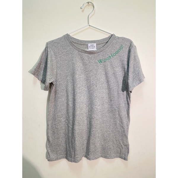 coen簡約灰色綠字母印刷短袖棉T恤上衣/coen/短袖上衣