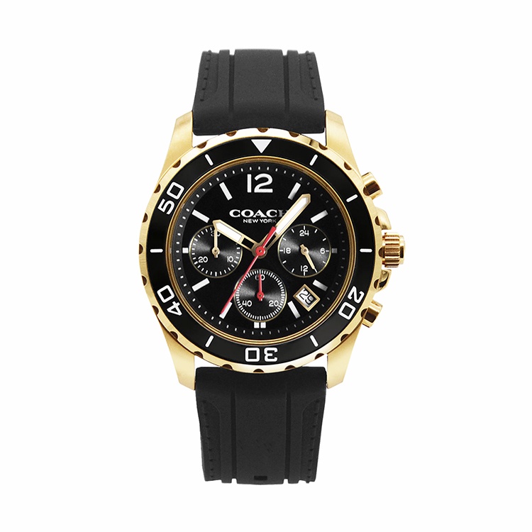 COACH | 經典KENT系列  帥氣三眼計時腕錶/手錶/男錶 - 矽膠錶帶x黑面 14602564