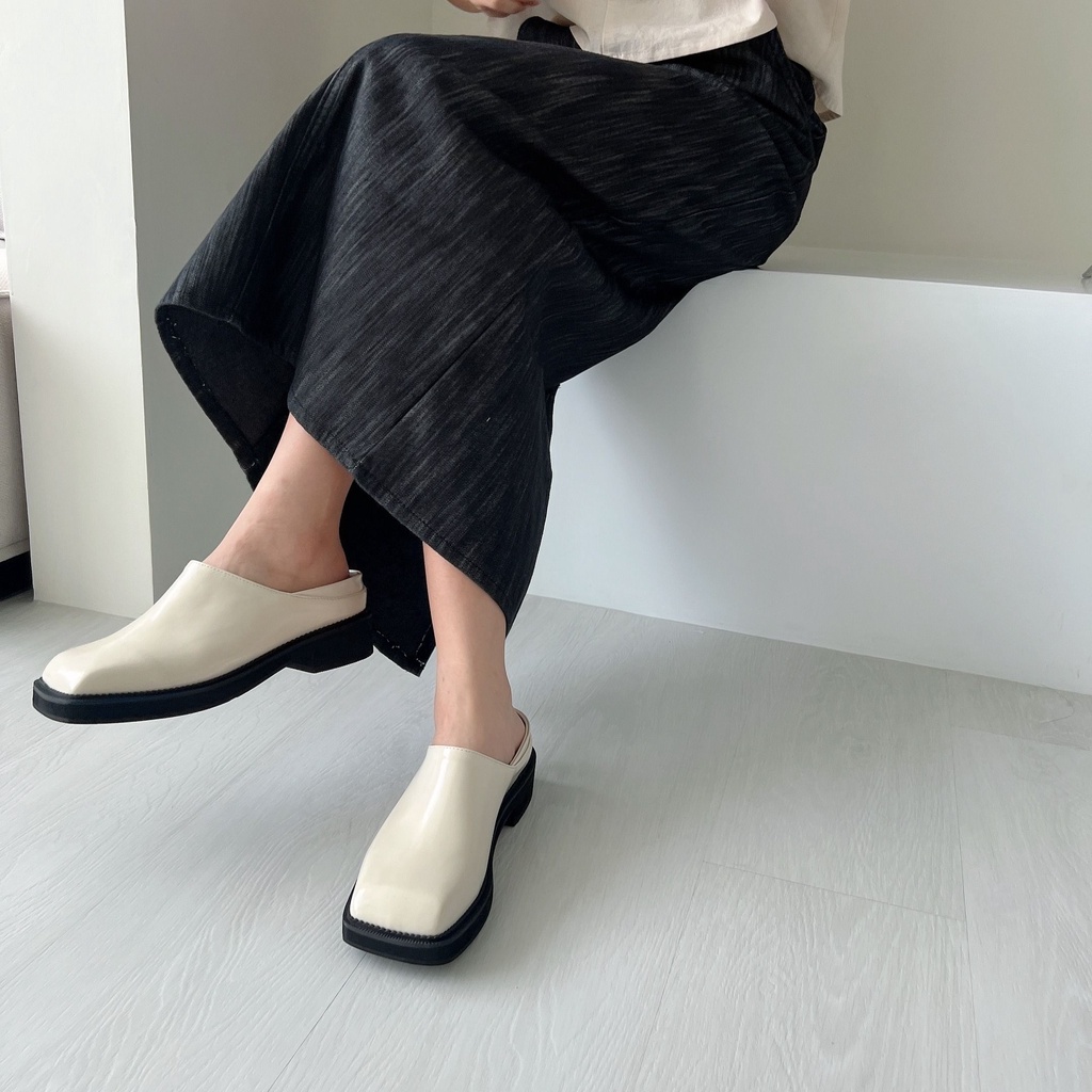 正韓 現貨 偷長高時髦方頭鞋23-25 2色售 韓國設計款懶人鞋 低跟鞋厚底小皮鞋